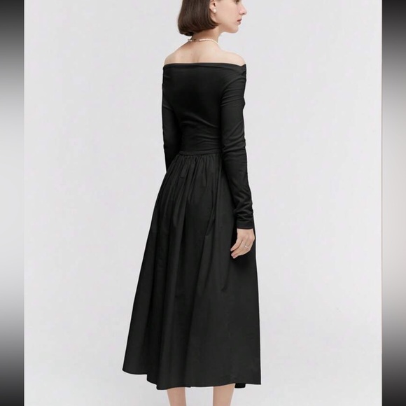 Black off the shoulder drop waist 2024 viral trend contrast midi dress - Picture 4 of 7